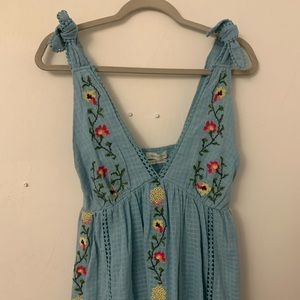 Baby Blue Urban Outfitters Babydoll Embroidered Summer Dress